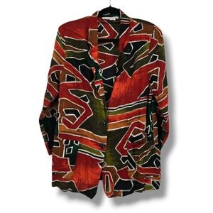 Ambiance Vintage Abstract Geometric Print Blazer Jacket Multicolor Mens Medium